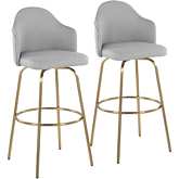 Ahoy 29" Bar Stool in Light Grey Fabric, Gold Metal & Gold Footrest (Set of 2)